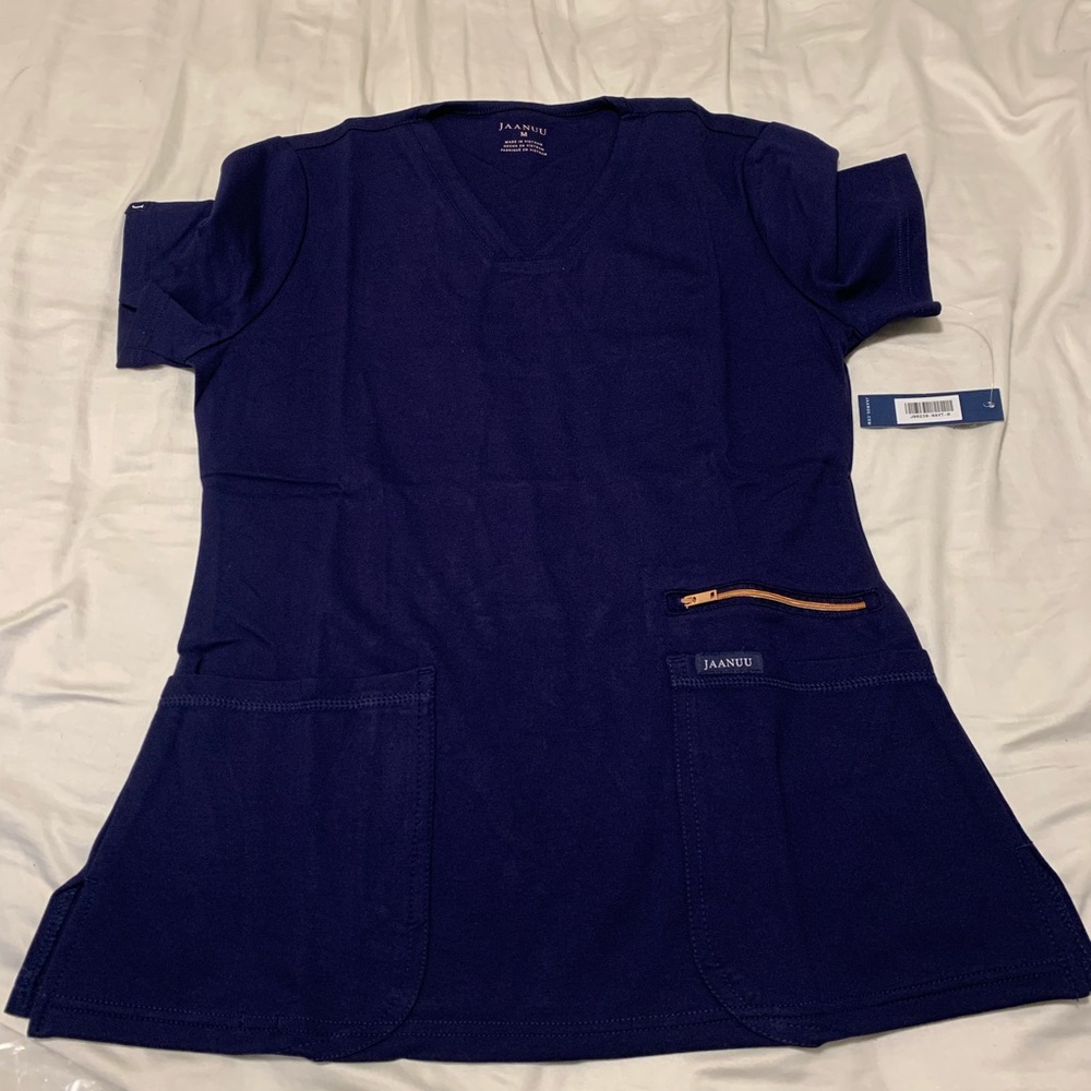 Jaanuu 4 Pocket V Neck top with rose gold zipper